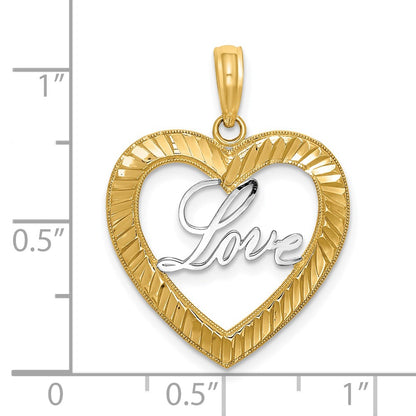 14K Yellow & Rhodium And Diamond-Cut Love Heart Pendant