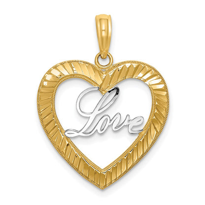 14K Yellow & Rhodium And Diamond-Cut Love Heart Pendant