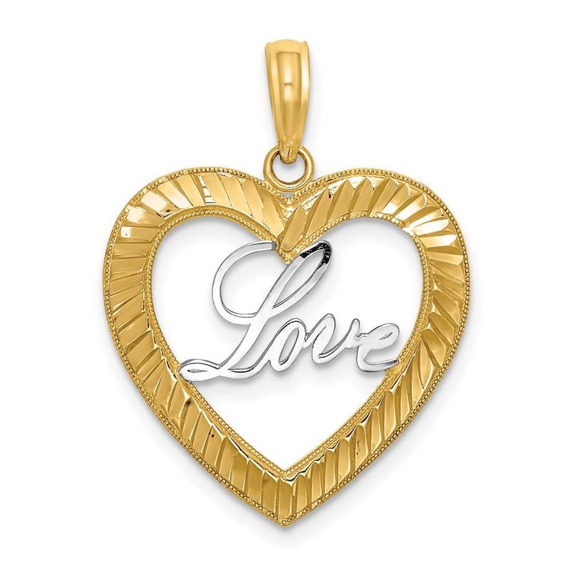 14K Yellow & Rhodium And Diamond-Cut Love Heart Pendant