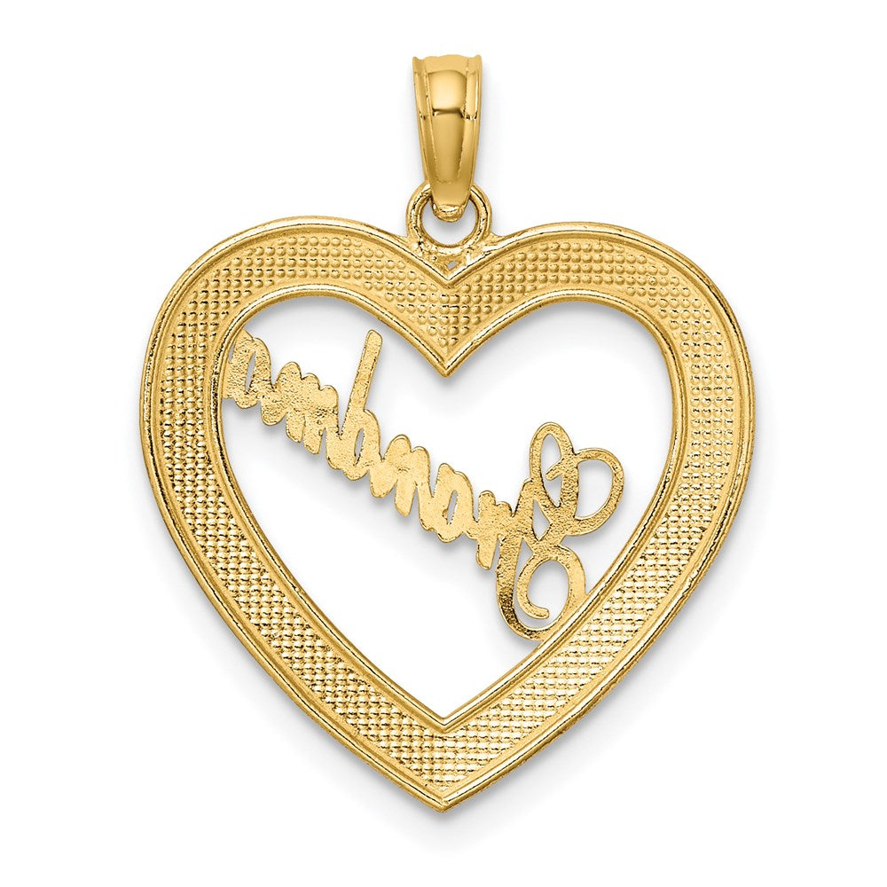 14K Yellow & Rhodium W/ White Diamond-Cut Heart Grandma Charm