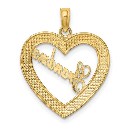 14K Yellow & Rhodium W/ White Diamond-Cut Heart Grandma Charm