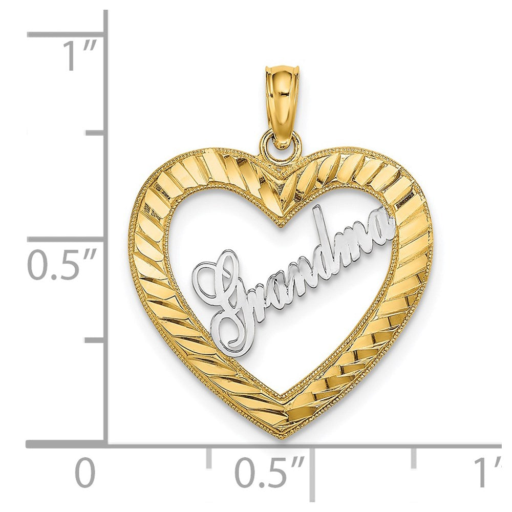 14K Yellow & Rhodium W/ White Diamond-Cut Heart Grandma Charm