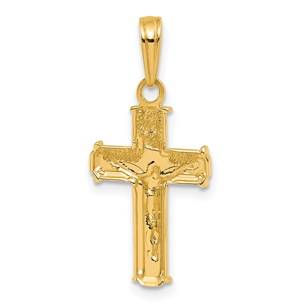14K Yellow & Rhodium W/ Polished Block Inri Crucifix Charm