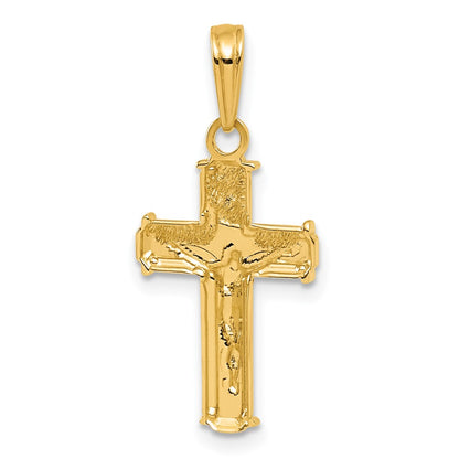 14K Yellow & Rhodium W/ Polished Block Inri Crucifix Charm