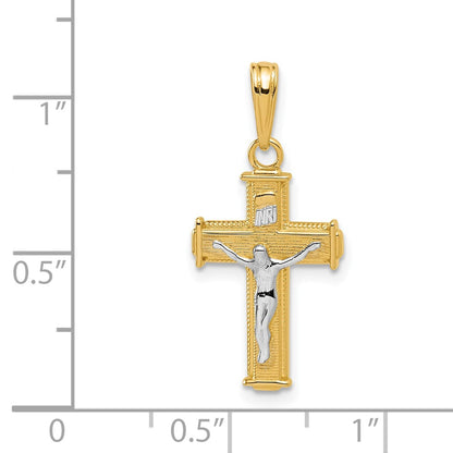 14K Yellow & Rhodium W/ Polished Block Inri Crucifix Charm