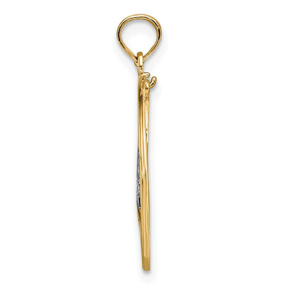 14K Yellow & Rhodium W/Rhodium Live Love Laugh Heart Dangling In Circle Charm