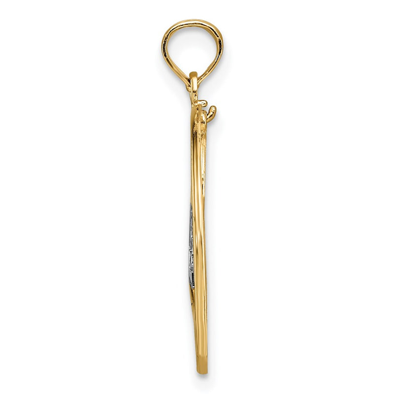 14K Yellow & Rhodium W/Rhodium Live Love Laugh Heart Dangling In Circle Charm