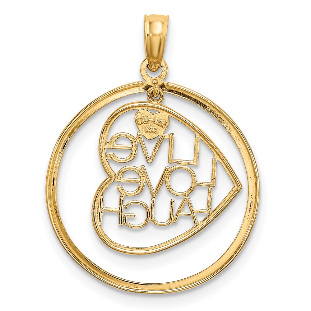 14K Yellow & Rhodium W/Rhodium Live Love Laugh Heart Dangling In Circle Charm