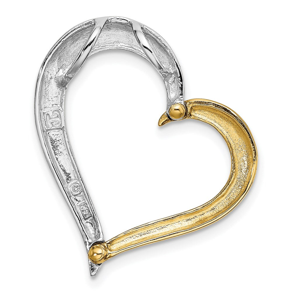 14K Two-Tone Textured & Polished Heart Chain Slide Charm