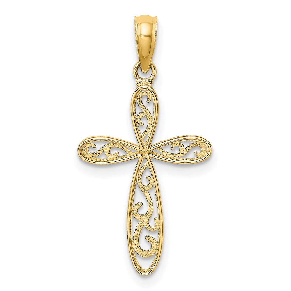 14K Yellow & Rhodium W/ Filigree And Milgrain Cross Charm
