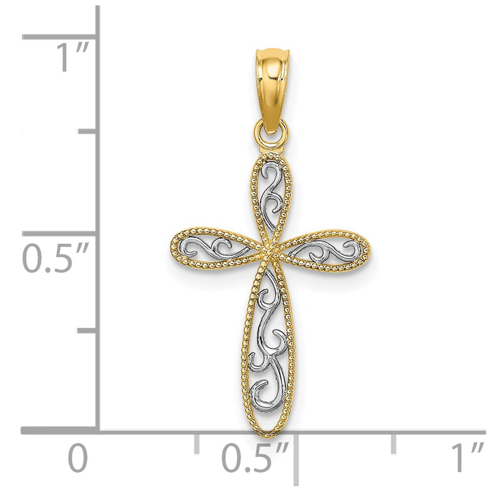 14K Yellow & Rhodium W/ Filigree And Milgrain Cross Charm