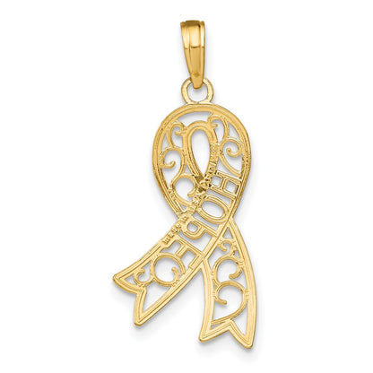 14K Yellow & Rhodium W/Rhodium Filigree Ribbon Hope Charm