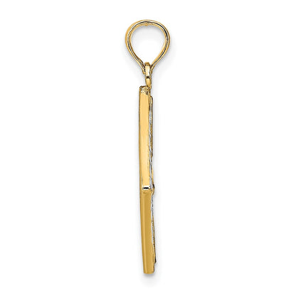 14K Yellow & Rhodium W/Rhodium Flower And Cross Square Charm