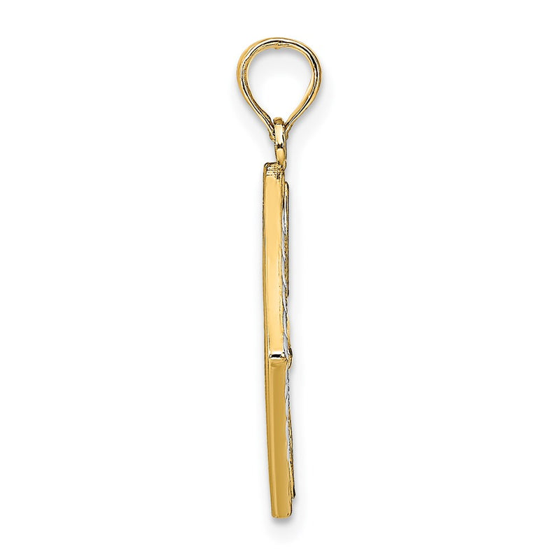 14K Yellow & Rhodium W/Rhodium Flower And Cross Square Charm