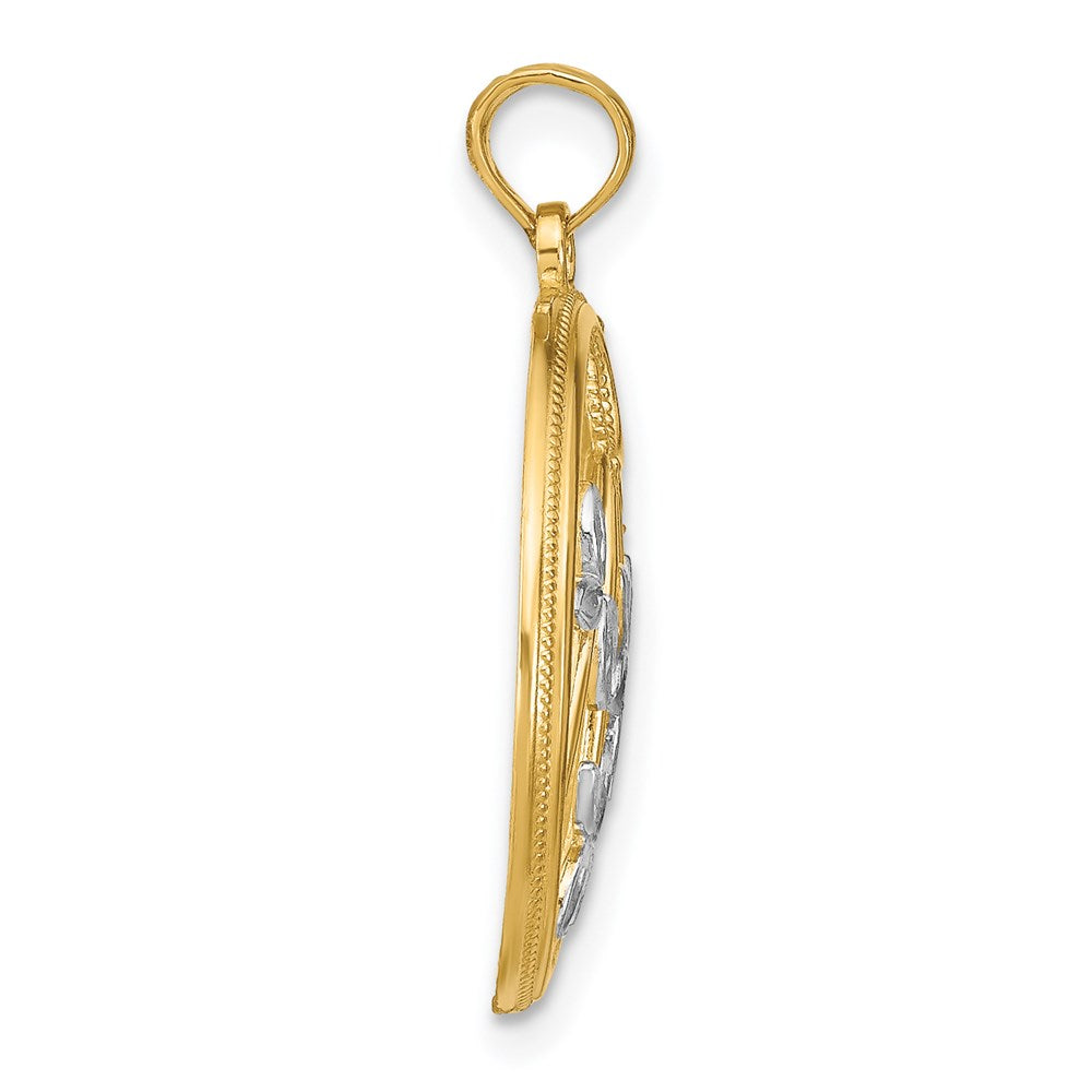 14K Yellow & Rhodium W/Rhodium Round Frame Charm