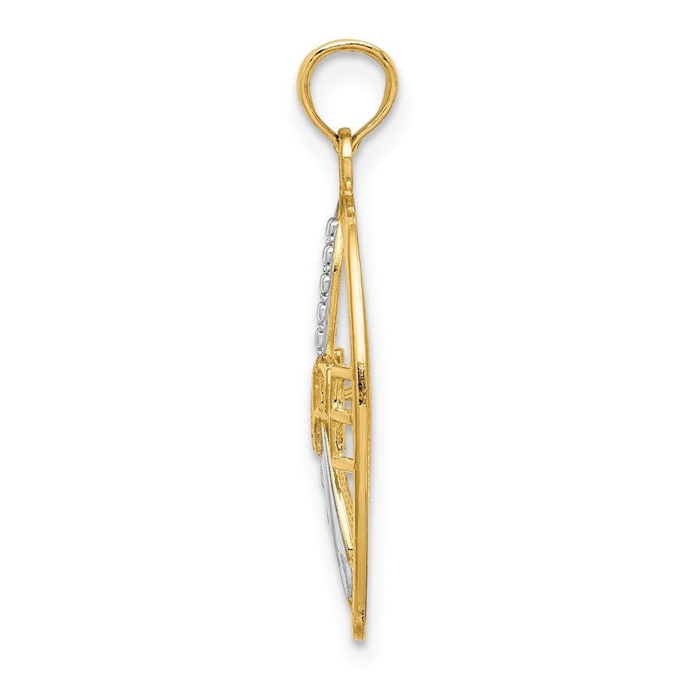 14K Yellow & Rhodium W/Rhodium Textured Hope W/ Ribbon Charm