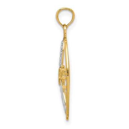 14K Yellow & Rhodium W/Rhodium Textured Hope W/ Ribbon Charm