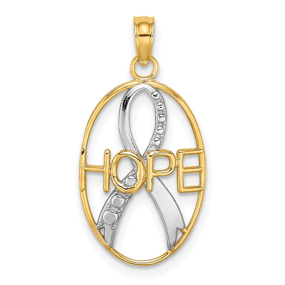 14K Yellow & Rhodium W/Rhodium Textured Hope W/ Ribbon Charm