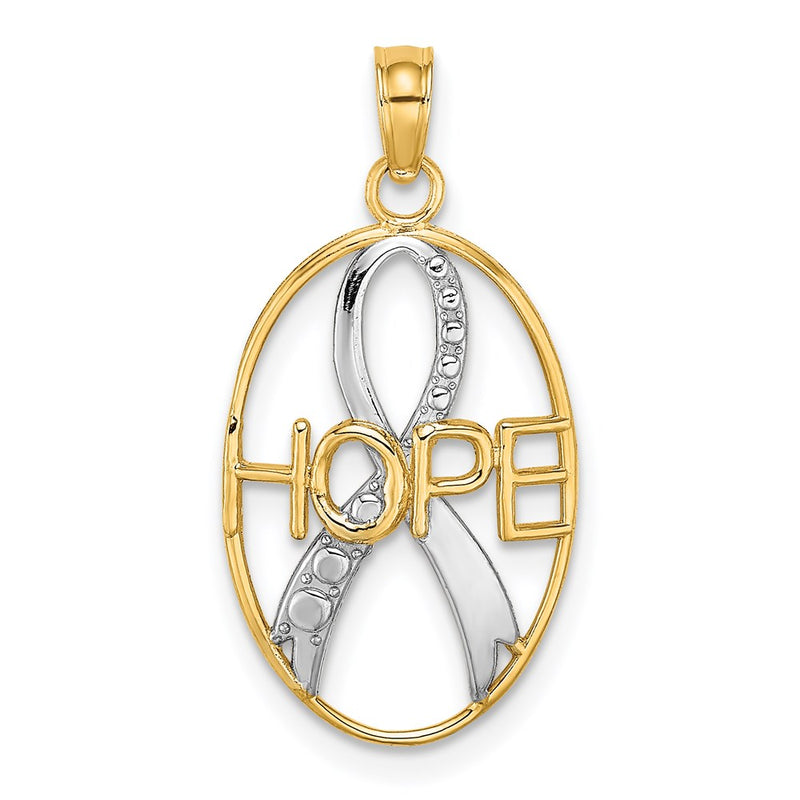 14K Yellow & Rhodium W/Rhodium Textured Hope W/ Ribbon Charm