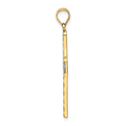 14K Yellow & Rhodium W/ And D/C Flower Design Cross Charm