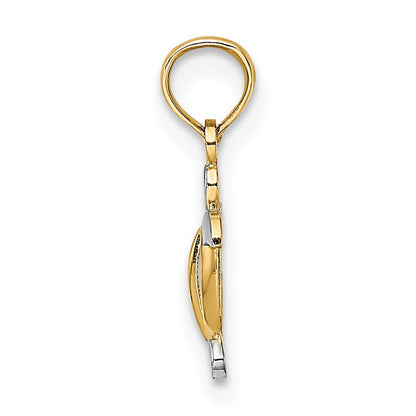 14K Yellow & Rhodium With White Sea Turtle Charm