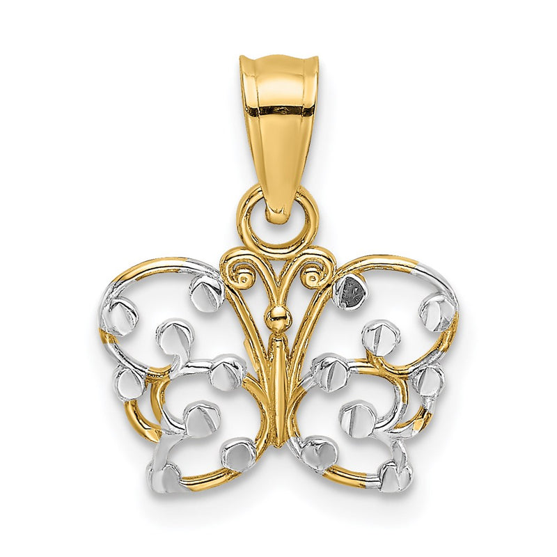 14K Yellow & Rhodium W/ Diamond-Cut Butterfly Charm