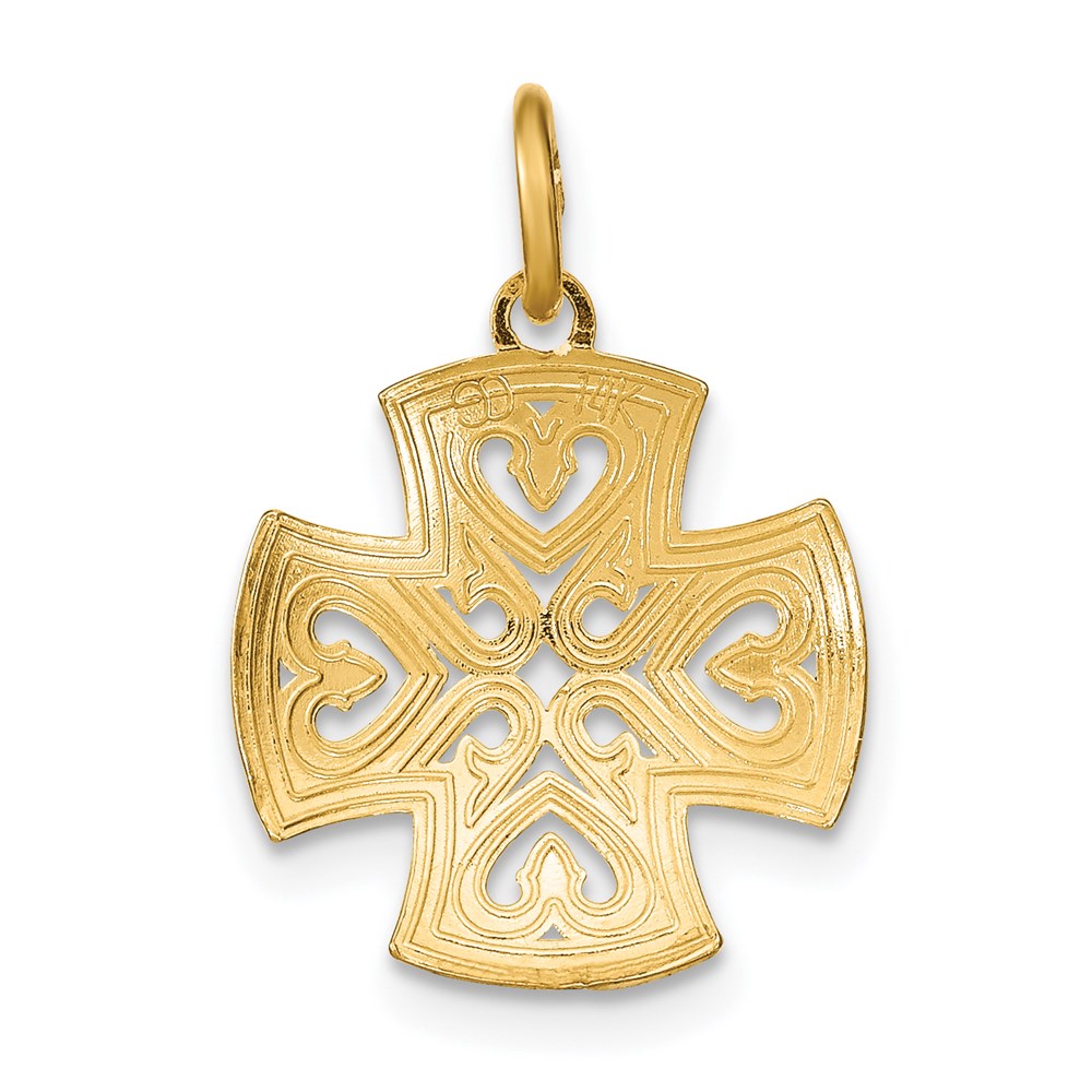14K Yellow & Rhodium W/Rhodium Hearts And D/C Maltese Cross Charm