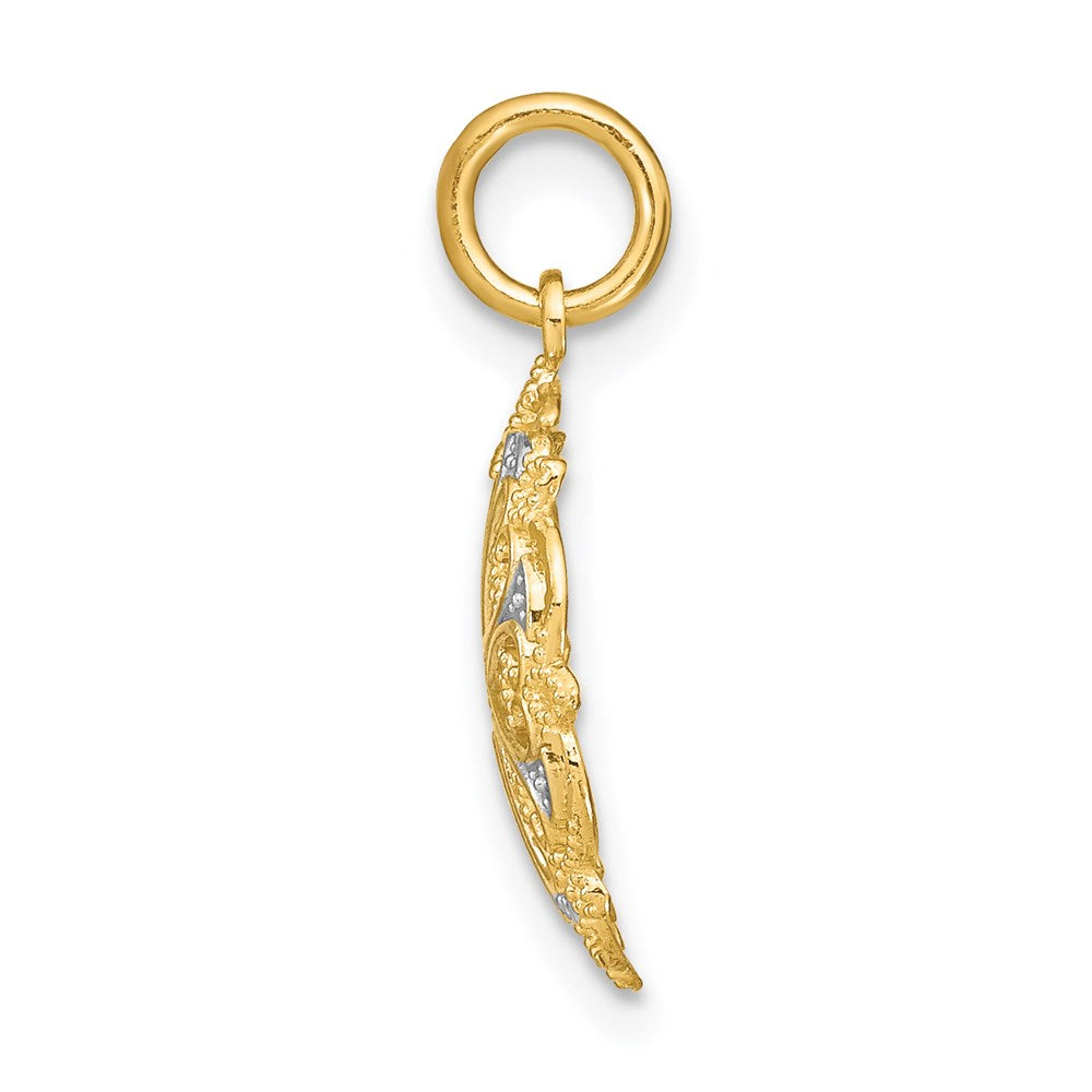 14K Yellow & Rhodium W/Rhodium And D/C Filigree Heart Round Charm