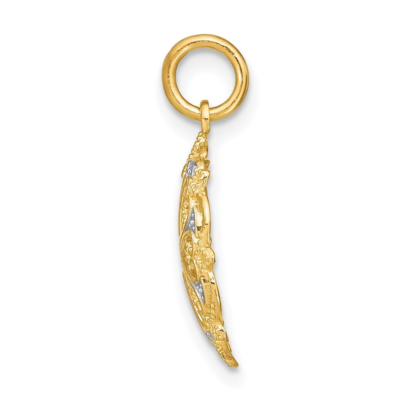 14K Yellow & Rhodium W/Rhodium And D/C Filigree Heart Round Charm