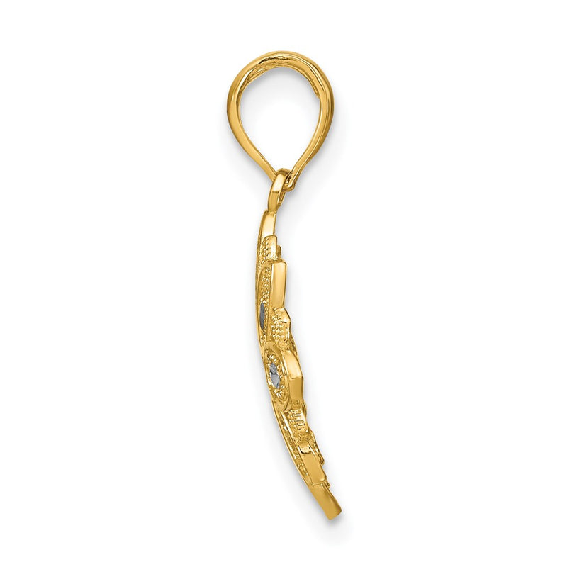 14K Yellow & Rhodium W/Rhodium And D/C Filigree Flower Charm