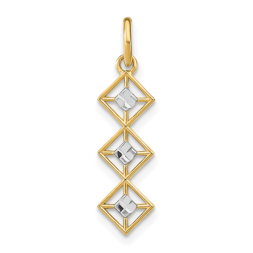 14K Yellow & Rhodium W/Rhodium And D/C 3 Diamond Shapes Charm