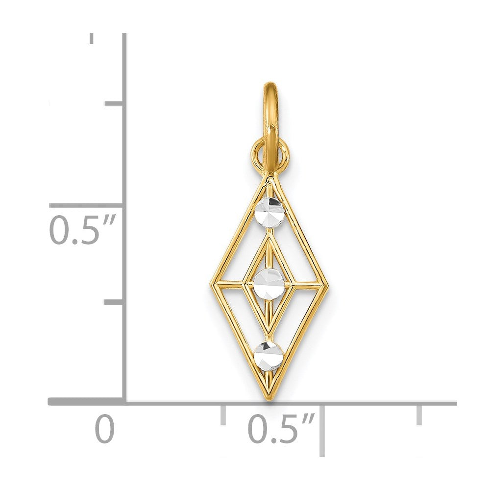 14K Yellow & Rhodium W/Rhodium D/C Diamond Shaped Charm