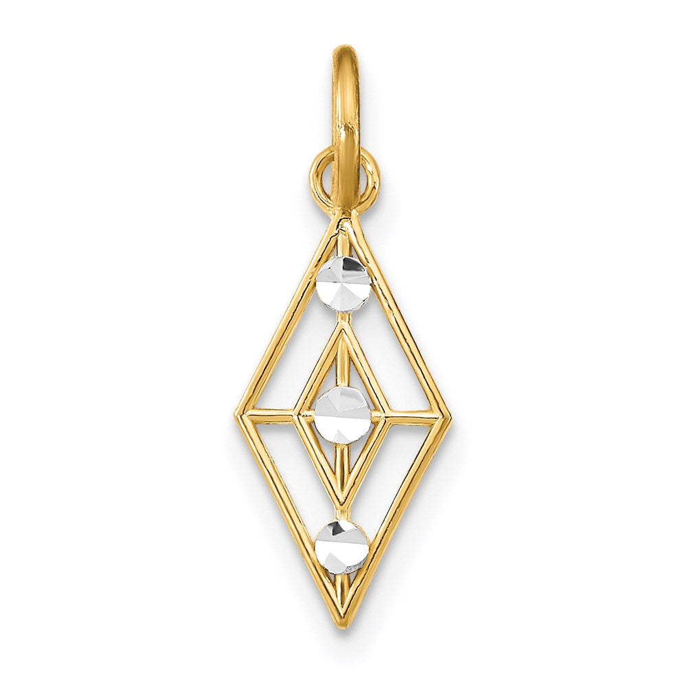 14K Yellow & Rhodium W/Rhodium D/C Diamond Shaped Charm