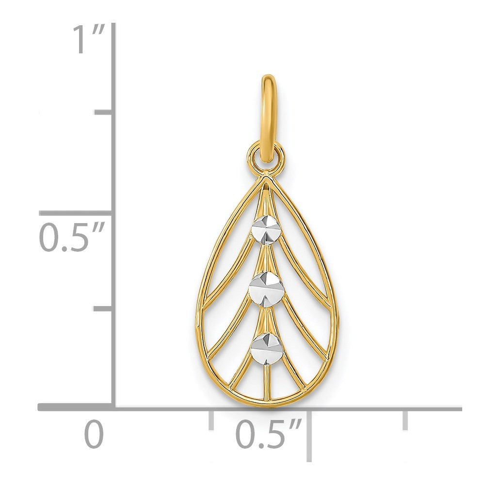 14K Yellow & Rhodium W/Rhodium D/C Small Teardrop Charm