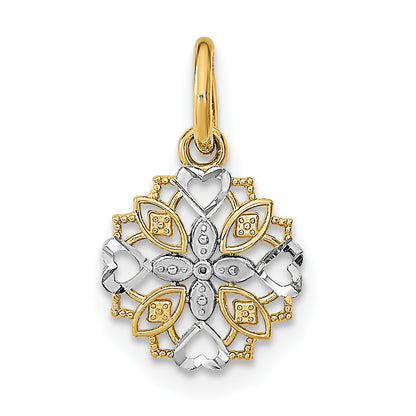 14K Yellow & Rhodium W/Rhodium Cut-Out Heart Edge Flower Charm