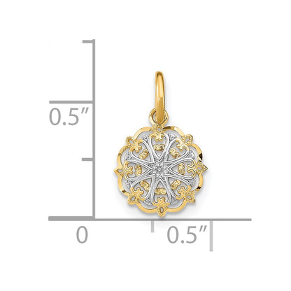 14K Yellow & Rhodium W/Rhodium Filigree Hearts Charm