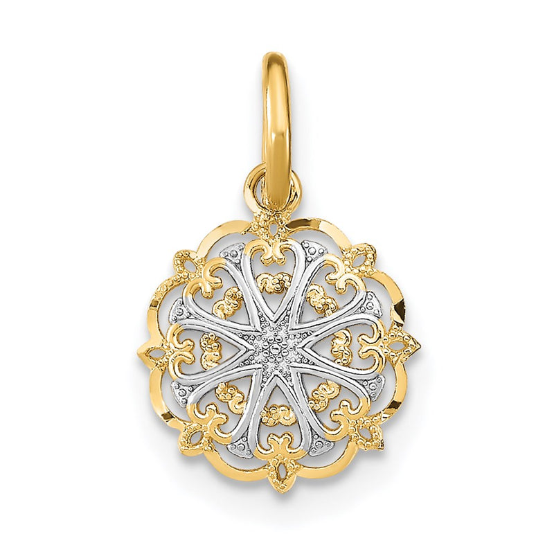 14K Yellow & Rhodium W/Rhodium Filigree Hearts Charm