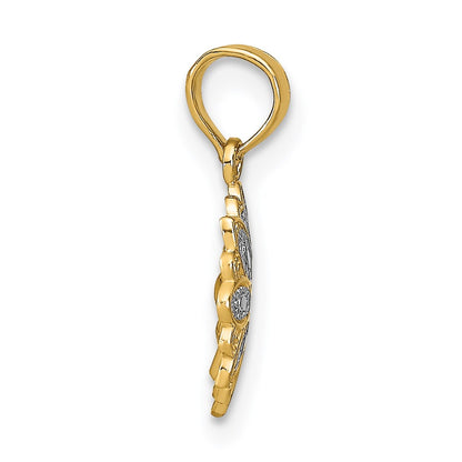 14K Yellow & Rhodium W/Rhodium And D/C Mini Filigree Flower Charm