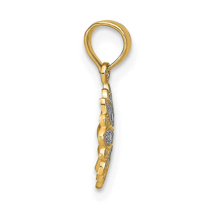 14K Yellow & Rhodium W/Rhodium And D/C Mini Filigree Flower Charm