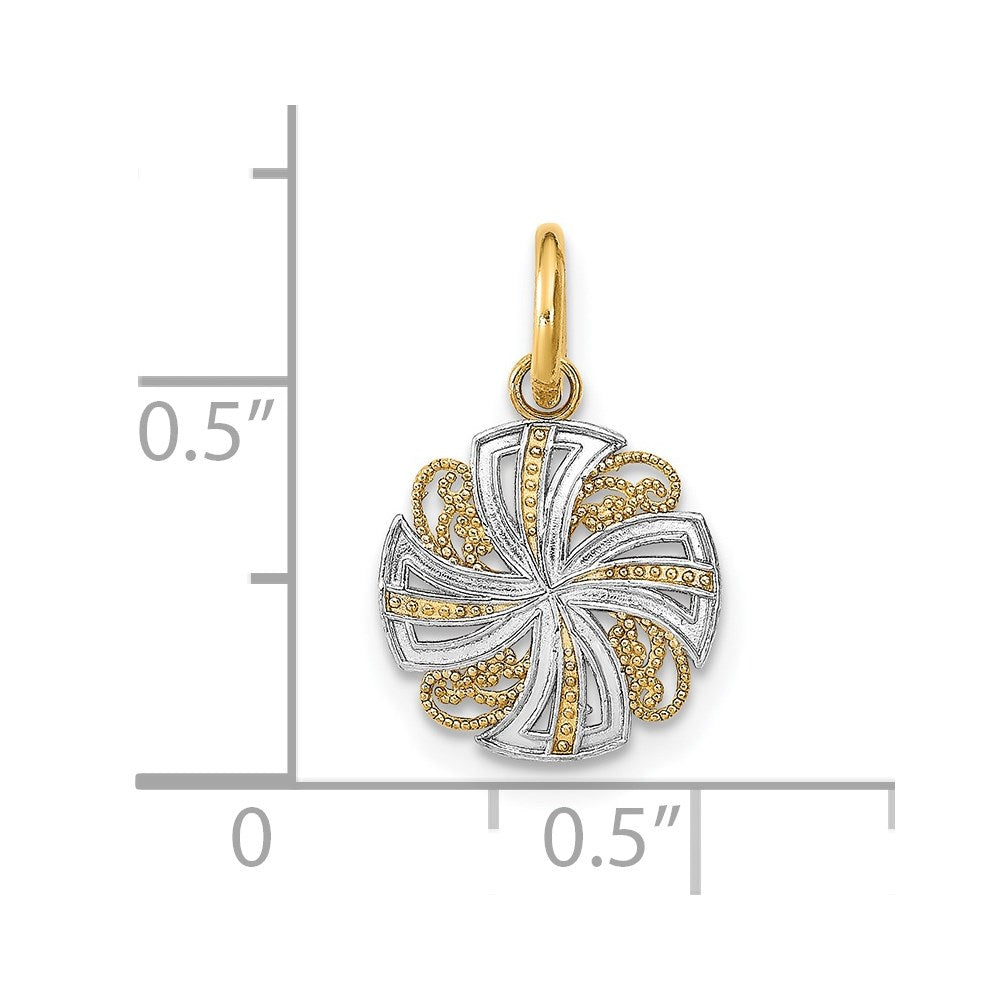 14K Yellow & Rhodium W/Rhodium And D/C Mini Pinwheel Medallion Charm