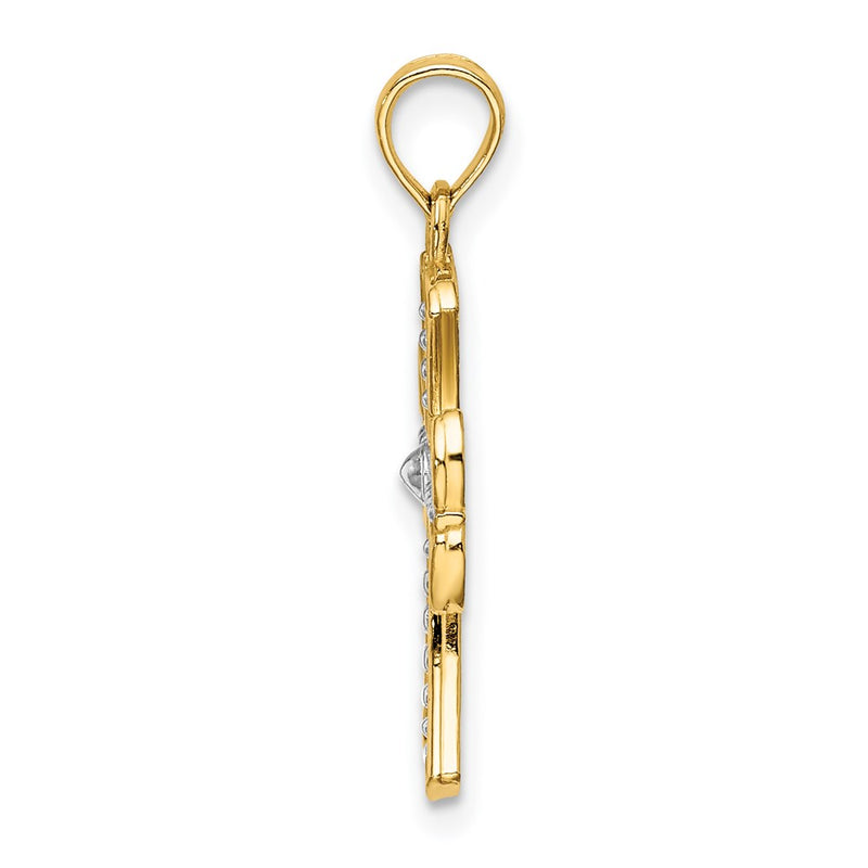 14K Yellow & Rhodium W/ Textured Cross Charm