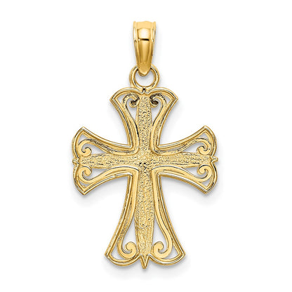 14K Yellow & Rhodium W/ Textured Cross Charm