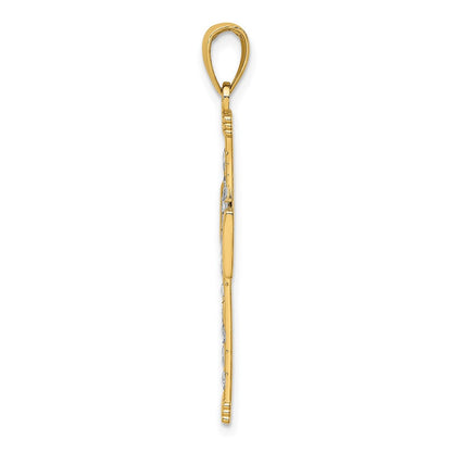 14K Yellow & Rhodium W/ D/C And Cut-Out Cross Charm
