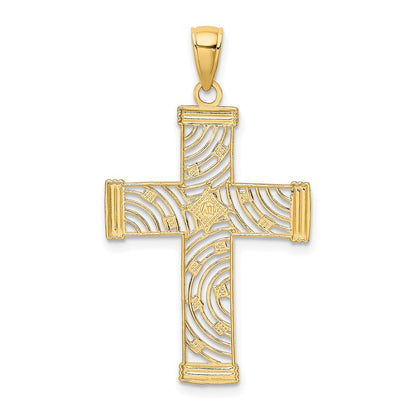 14K Yellow & Rhodium W/ D/C And Cut-Out Cross Charm