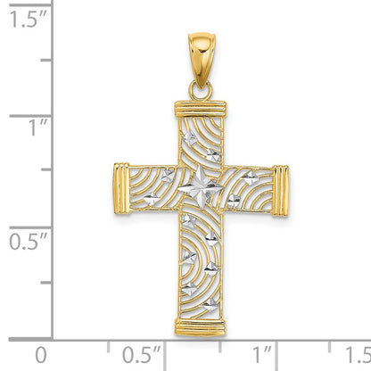 14K Yellow & Rhodium W/ D/C And Cut-Out Cross Charm