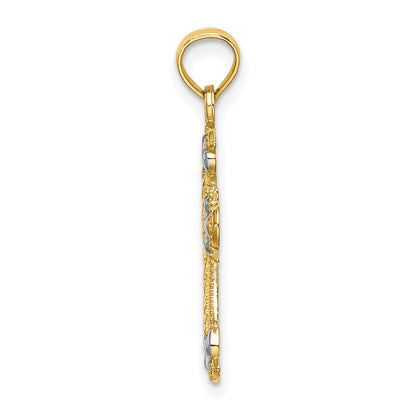 14K Yellow & Rhodium W/ And D/C Fleur-De-Lis Cross Charm
