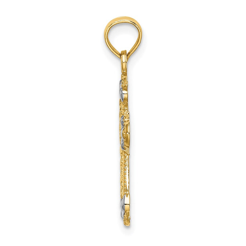 14K Yellow & Rhodium W/ And D/C Fleur-De-Lis Cross Charm