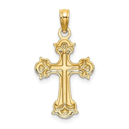 14K Yellow & Rhodium W/ And D/C Fleur-De-Lis Cross Charm