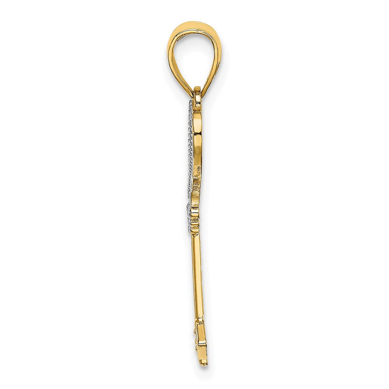 14K Yellow & Rhodium W/Rhodium Key W/Heart Charm