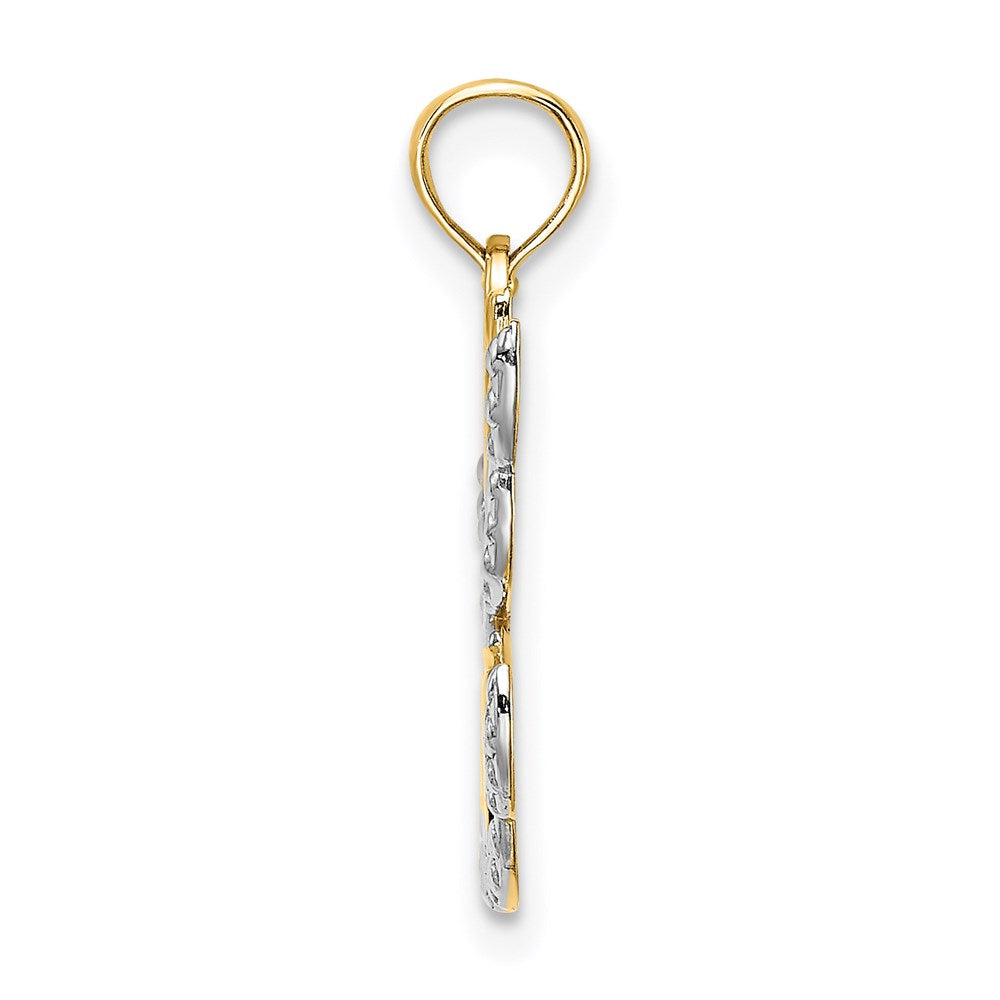 14K Yellow & Rhodium W/Rhodium Polished/Textured Cut-Out Hope Angel Charm